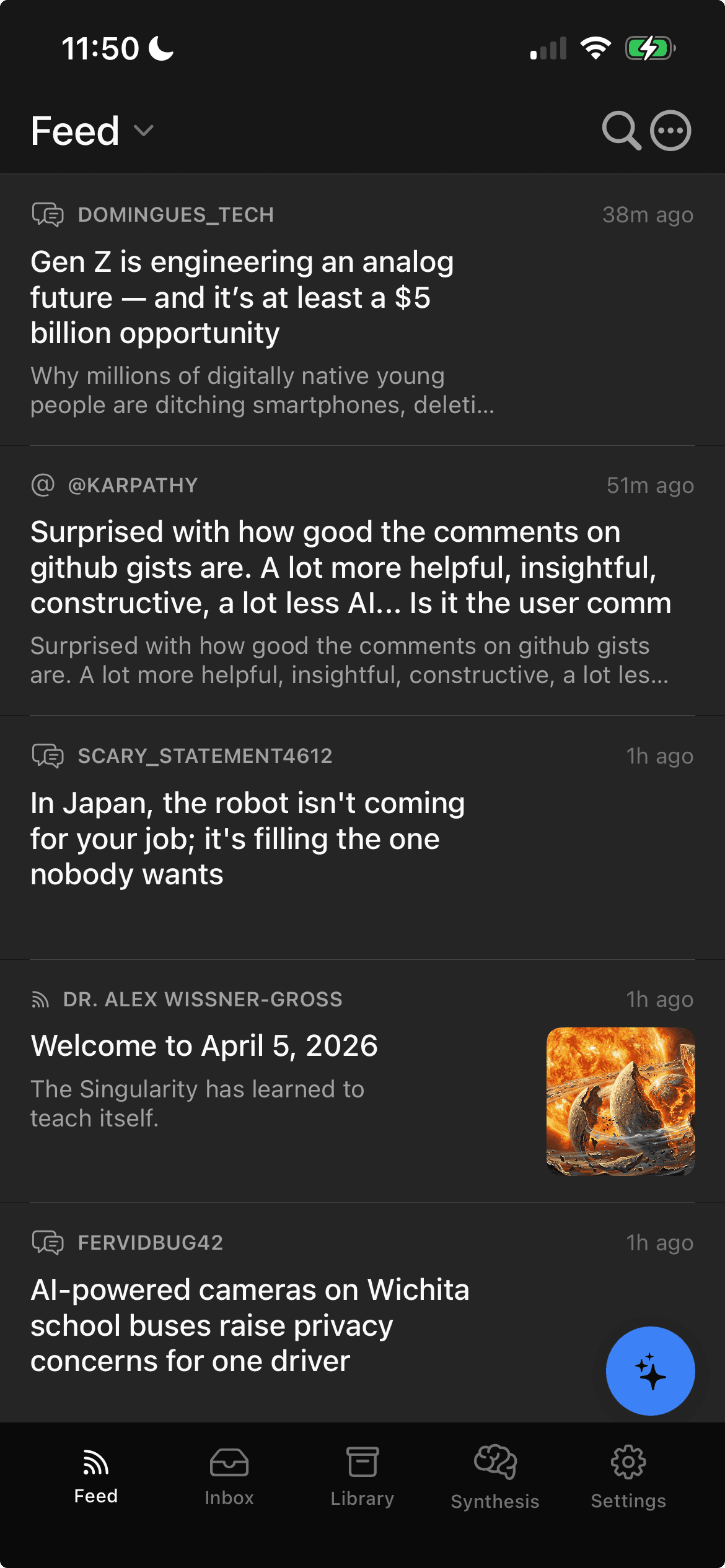 Filter iOS app — mobile feed view